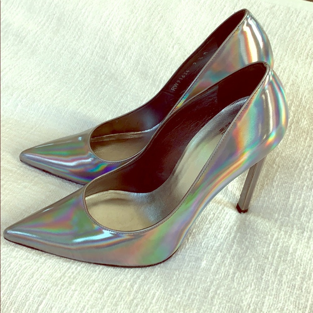 Stuart Weitzman iridescent silver pumps